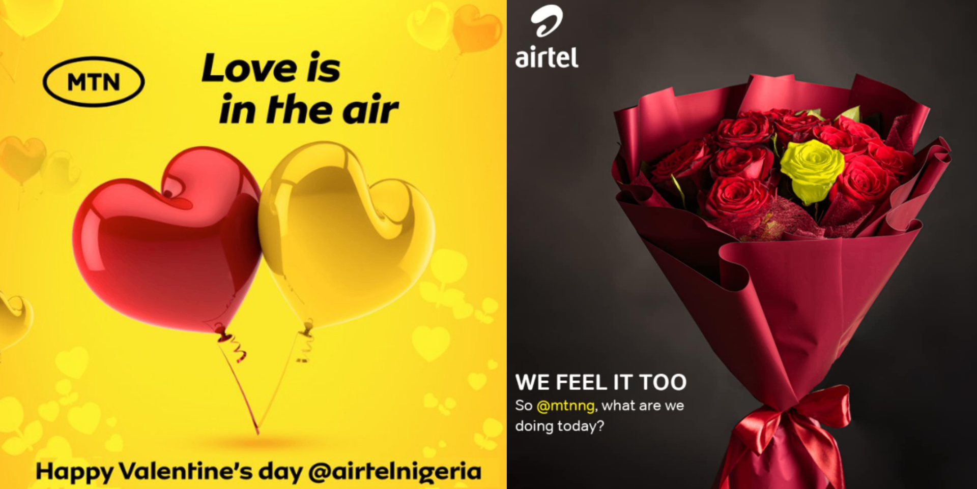 MTN Nigeria and Airtel Nigeria Valentine's Day social media exchange