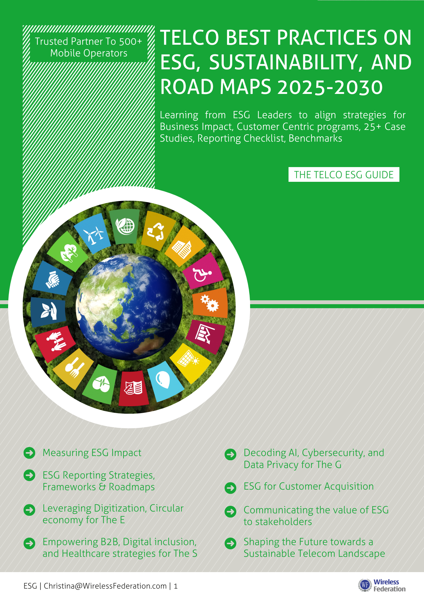 ESG: Telco Best Practices on ESG, Sustainability and Roadmaps 2025–2030 - Comprehensive telecommunications research report cover by Wireless Federation