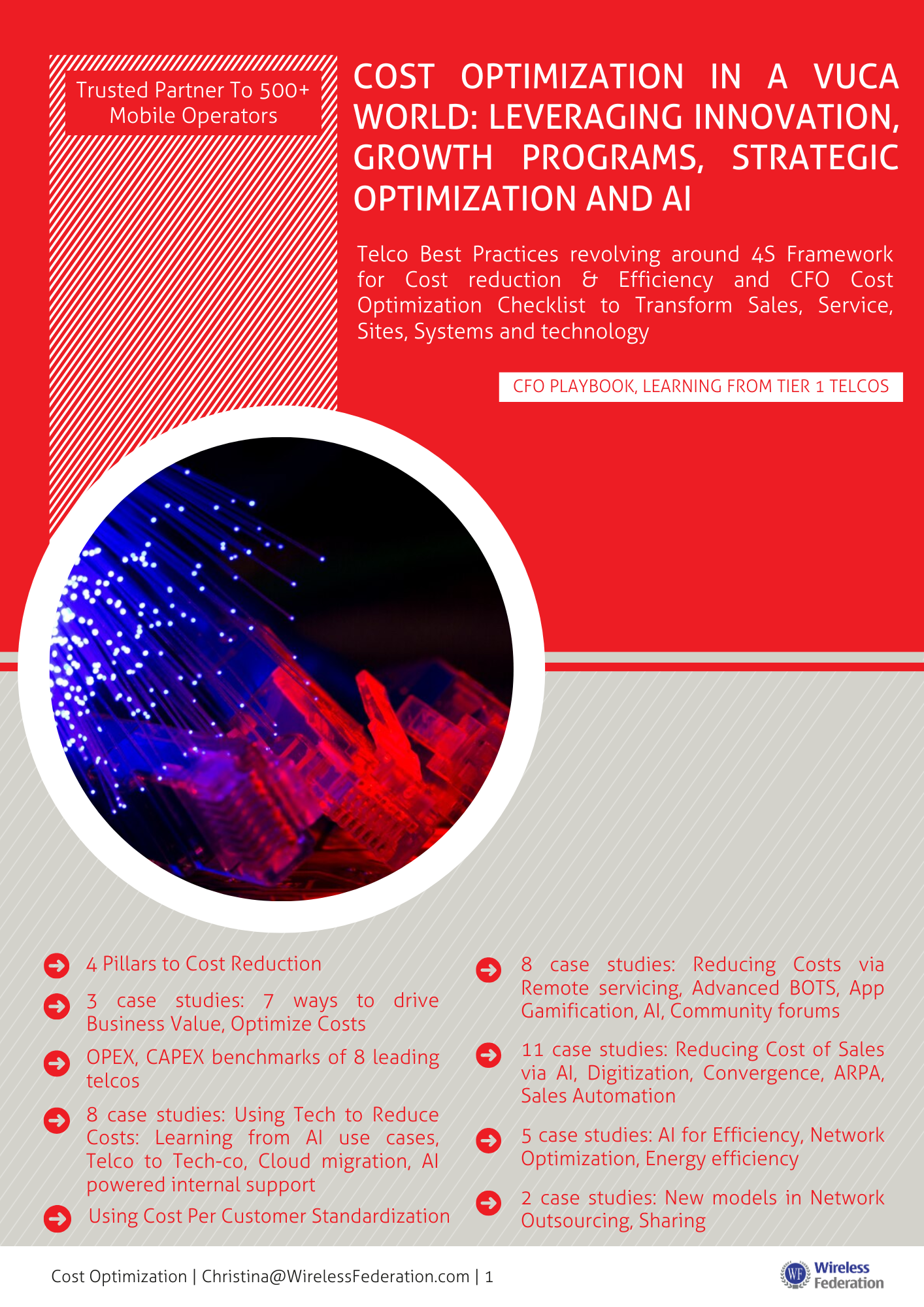 Cost Optimization in a VUCA World: Leveraging Innovation, AI, Growth Programs and Strategic Optimization - Comprehensive telecommunications research report cover by Wireless Federation
