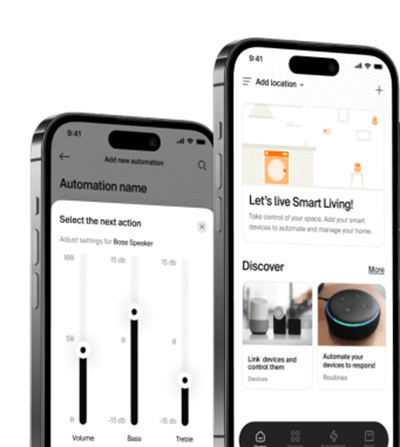Etisalat Smart Living mobile app interface showing home automation controls